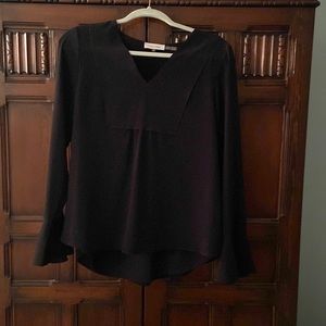 Black tunic crepe blouse, pretty bell sleeves